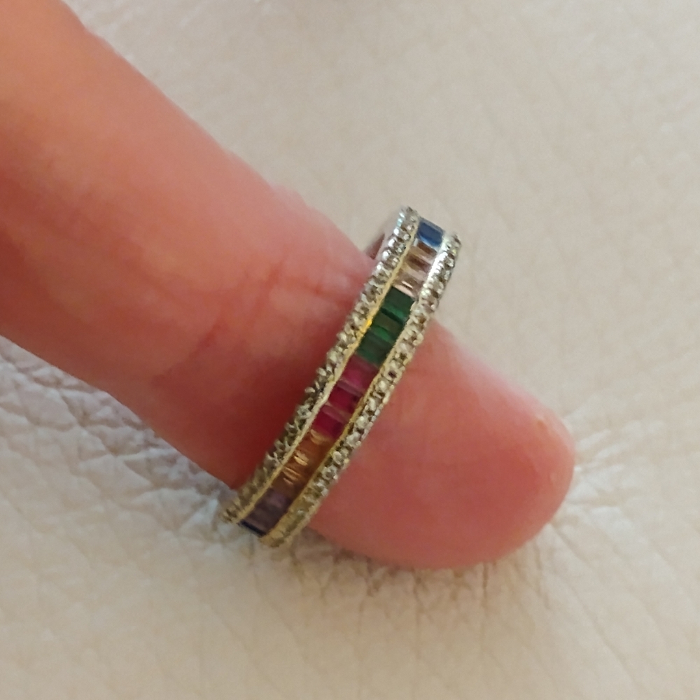 RS 925 Silver Ring With Multi Colored Stones.